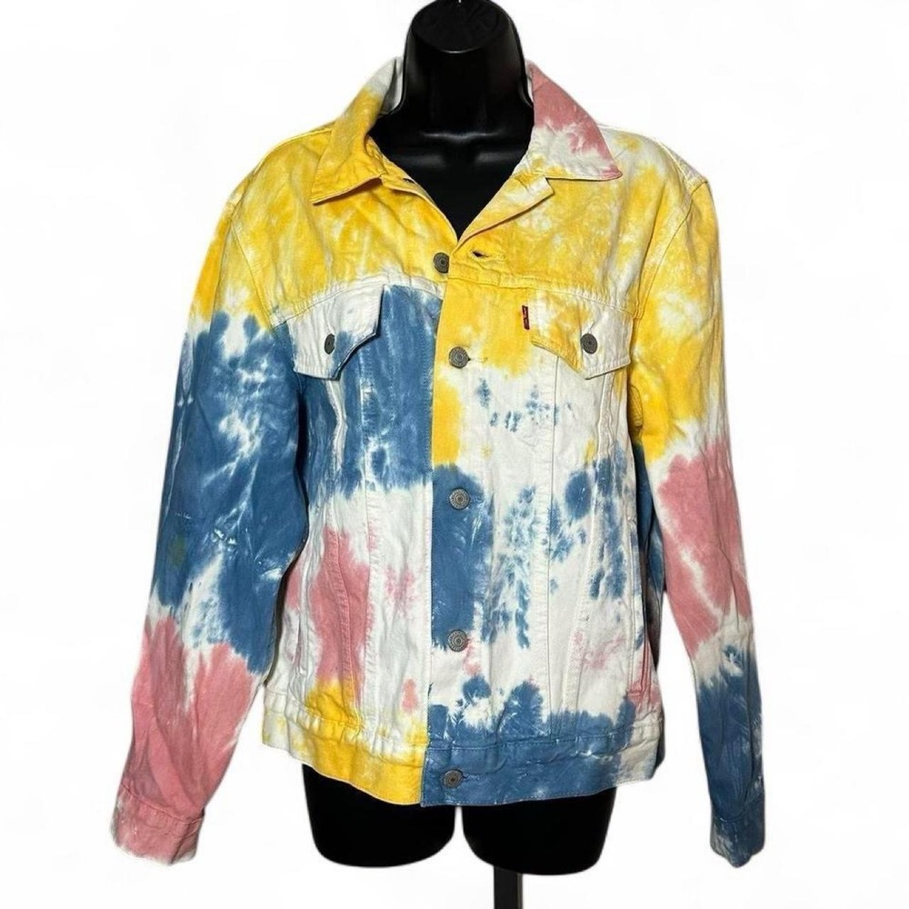 Vintage Vibe Levi's Tie Dye Pink Blue White Jean‎ Button Down Jacket Sz Small